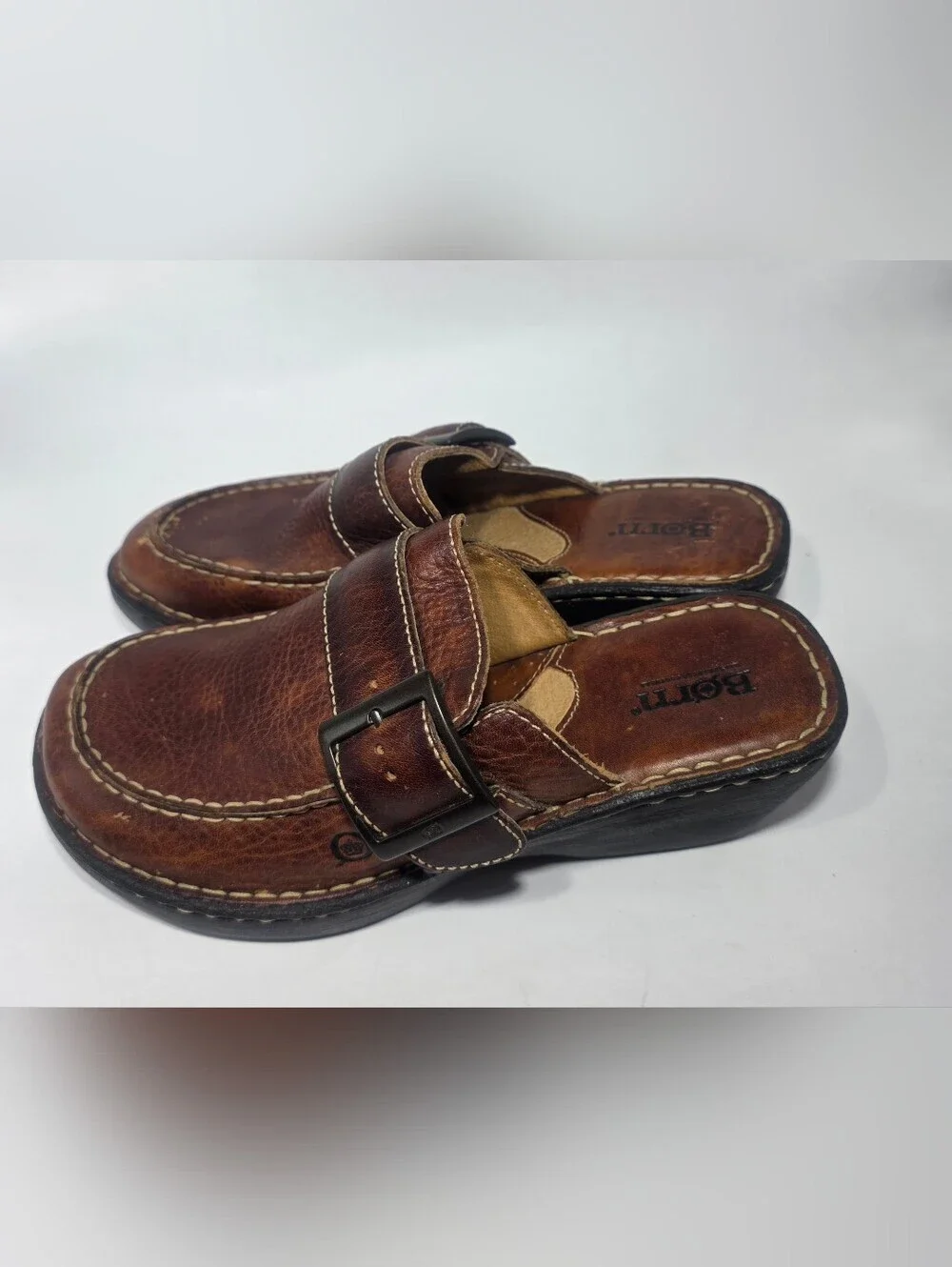 Born Brown Leather Clogs Mules Slip On Comfort Shoes Women’s US 9 EU 40.5